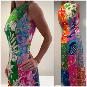WOW! Colorful Vintage 1970s Keram New York Patchwork Maxi Dress Size Small